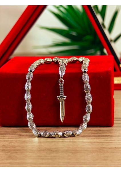 Gümüş Kaplama Yumurta Kesim Ayyıldızlı Tesbih