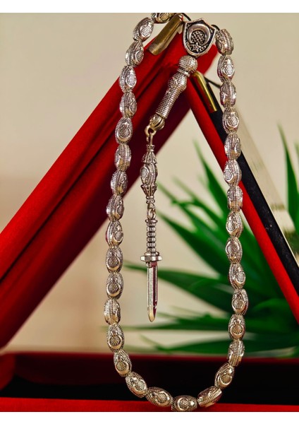 Gümüş Kaplama Yumurta Kesim Ayyıldızlı Tesbih