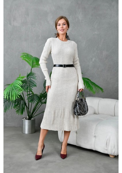 Kadın Elbise Bisiklet Yaka Midi Boy Elbise Taş - 10823 fiyatları