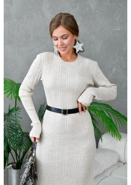 Kadın Elbise Bisiklet Yaka Midi Boy Elbise Taş - 10823 modelleri