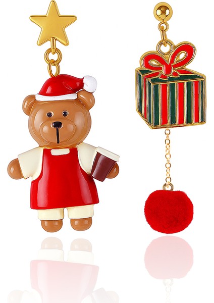 Ayıcık ve Hediye Paketi 2'li Yılbaşı Kadın Çelik Küpe fırsatları