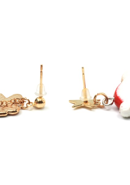 Ayıcık ve Hediye Paketi 2'li Yılbaşı Kadın Çelik Küpe