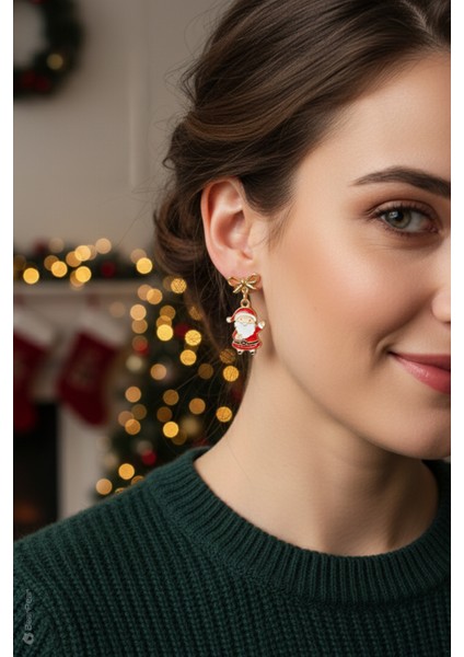 2'li Küpe Seti Kar Tanesi ve Noel Baba Kadın Yılbaşı Küpesi fiyatları