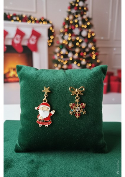 2'li Küpe Seti Kar Tanesi ve Noel Baba Kadın Yılbaşı Küpesi modelleri
