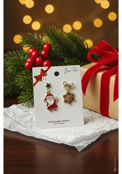 2'li Küpe Seti Kar Tanesi ve Noel Baba Kadın Yılbaşı Küpesi fırsatları