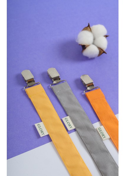 3'lü Set Emzik Askısı - Emzik Zinciri - Emzik Tutacağı - %100 Pamuk - Sarı, Gri, Turuncu fiyatları