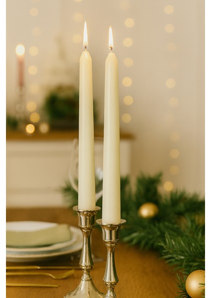 25 cm Beyaz 2lı Şamdan Mum