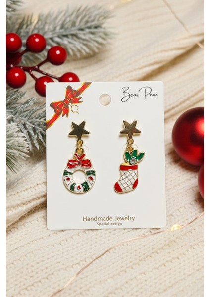 2'li Küpe Yılbaşı Konseptli Asimetrik Küpe Serisi