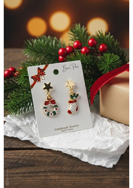 2'li Küpe Yılbaşı Konseptli Asimetrik Küpe Serisi modelleri