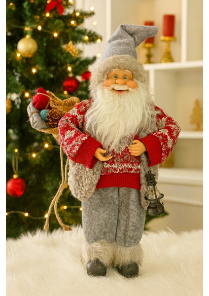 47 cm Gri Kürklü Noel Baba