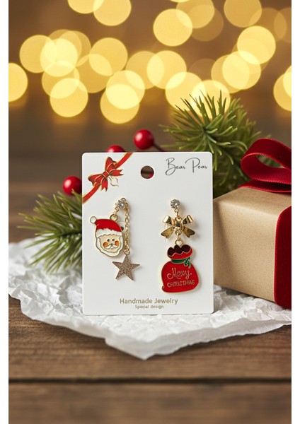 Noel Baba ve Hediye Çuvalı Christmas Yeni Yıl Küpesi