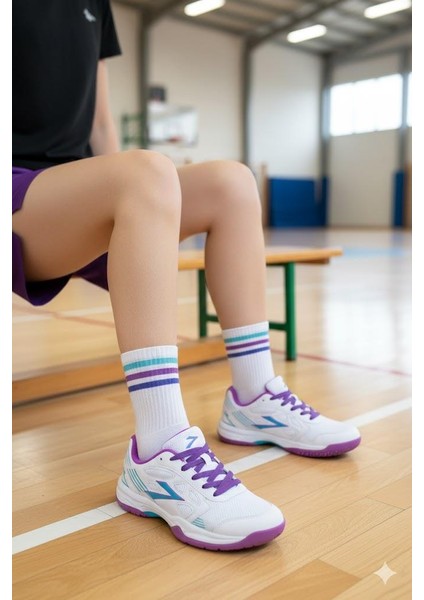 Efes Beyaz Fuşya Kauçuk Taban Voleybol Ayakkabısı Salon Ayakkabısı Kadın Ayakkabı