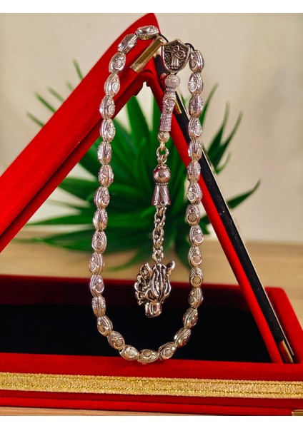 Gümüş Kaplama Yumurta Kesim Ayyıldızlı Tesbih