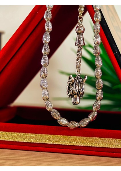 Gümüş Kaplama Yumurta Kesim Ayyıldızlı Tesbih