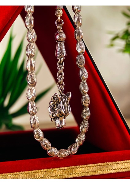 Gümüş Kaplama Yumurta Kesim Ayyıldızlı Tesbih