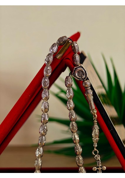 Gümüş Kaplama Yumurta Kesim Ayyıldızlı Tesbih