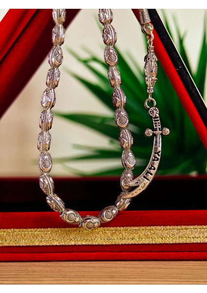 Gümüş Kaplama Yumurta Kesim Ayyıldızlı Tesbih