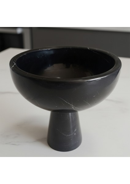 Siyah Mermer Dekoratif Sunumluk Kase, El Yapımı Doğal Taş Ev ve Ofis Aksesuarı fiyatları