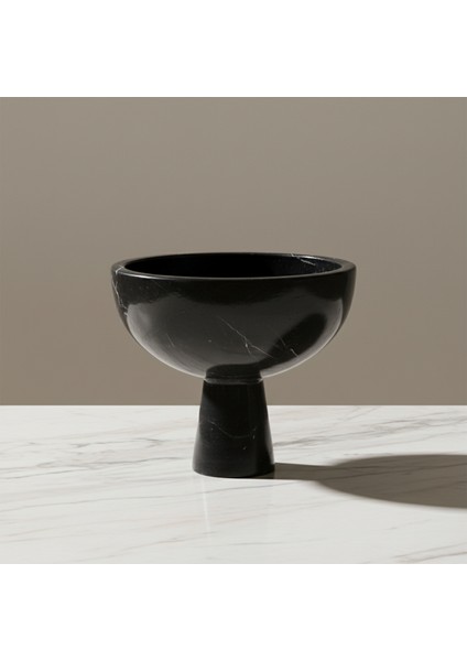 Siyah Mermer Dekoratif Sunumluk Kase, El Yapımı Doğal Taş Ev ve Ofis Aksesuarı