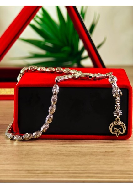 Gümüş Kaplama Yumurta Kesim Ayyıldızlı Tesbih fiyatları