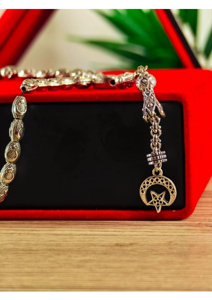 Gümüş Kaplama Yumurta Kesim Ayyıldızlı Tesbih modelleri