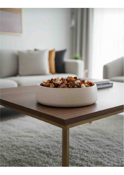 Modern Dekoratif Kase, Minimalist Tasarım, Sade Beyaz-Bej Büyük Kase 17X17