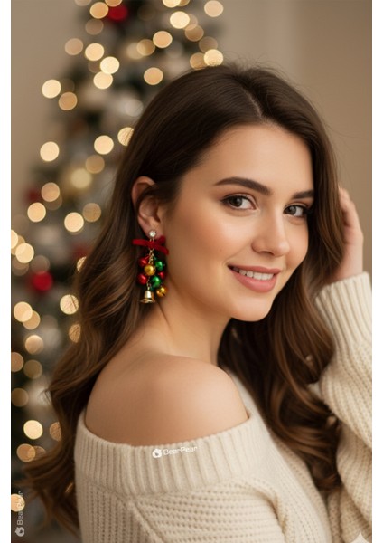 2'li Yılbaşı Küpesi Yılbaşı Konseptli Jingle Bells Küpei