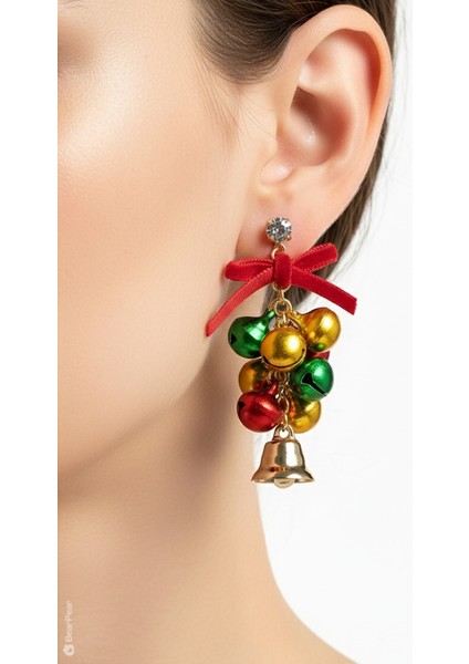 2'li Yılbaşı Küpesi Yılbaşı Konseptli Jingle Bells Küpei modelleri