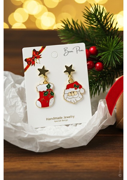 Noel Baba ve Şömine Çorabı 2'li Yılbaşı Küpe Seti