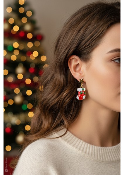 Noel Baba ve Şömine Çorabı 2'li Yılbaşı Küpe Seti fiyatları