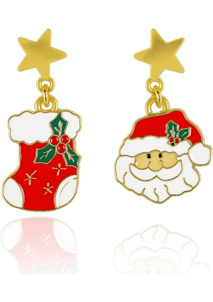 Noel Baba ve Şömine Çorabı 2'li Yılbaşı Küpe Seti modelleri