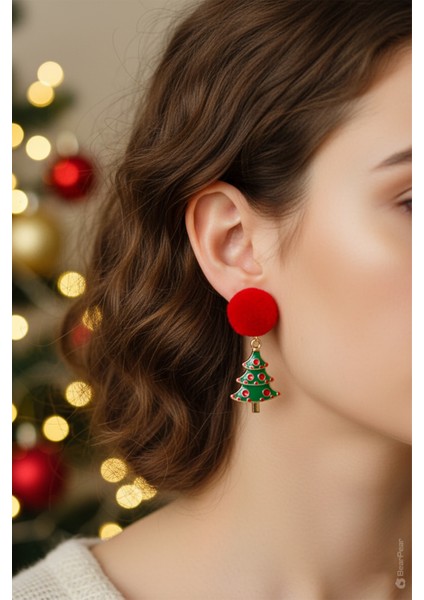 Yılbaşı Çam Ağacı ve Kapı Süsü 2'li Küpe Seti Kadın Çelik Küpe fiyatları