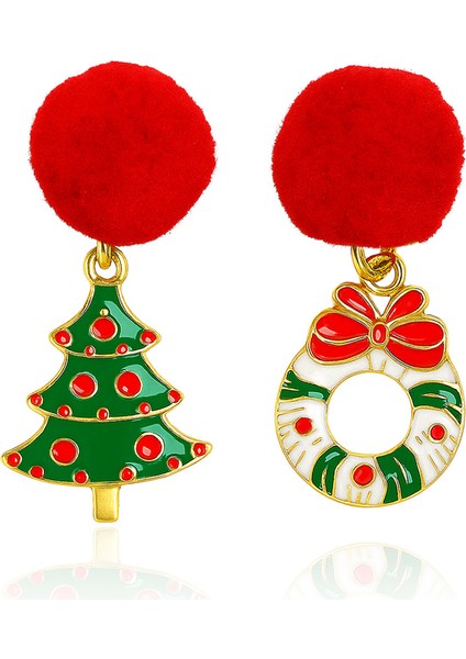 Yılbaşı Çam Ağacı ve Kapı Süsü 2'li Küpe Seti Kadın Çelik Küpe fırsatları