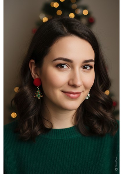 Yılbaşı Çam Ağacı ve Kapı Süsü 2'li Küpe Seti Kadın Çelik Küpe indirimleri