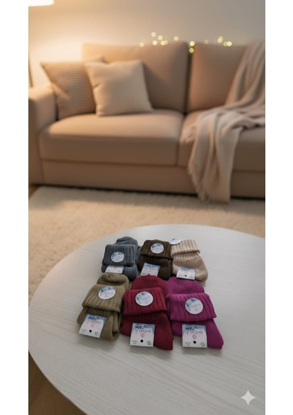 Socks Yün -Bambu Katlamalı Patik Çorap; Kışlık; Asorti 6'lı Paket; 36-39 Numara