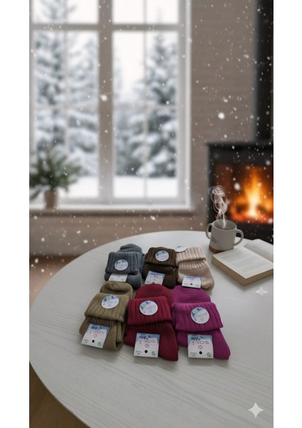 Socks Yün -Bambu Katlamalı Patik Çorap; Kışlık; Asorti 6'lı Paket; 36-39 Numara modelleri