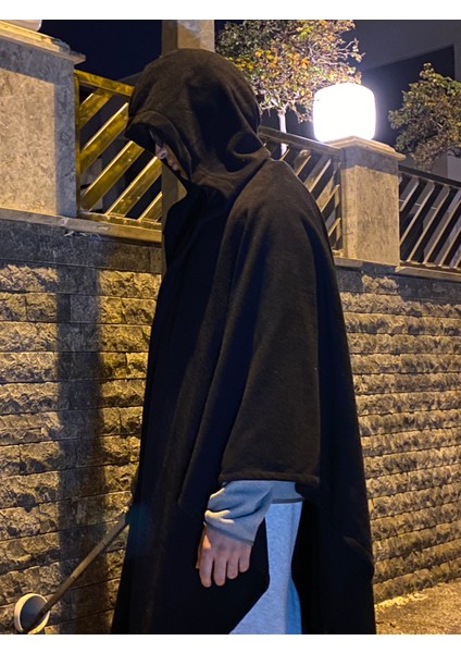 Unisex Oversize Kapüşonlu Panço – Siyah (Premium Kışlık Kumaş) fırsatları