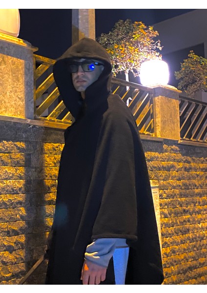Unisex Oversize Kapüşonlu Panço – Siyah (Premium Kışlık Kumaş) indirimleri
