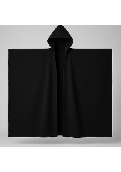 Unisex Oversize Kapüşonlu Panço – Siyah (Premium Kışlık Kumaş)