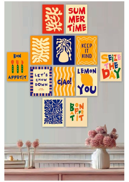 Eğlenceli, Abstract, Minimalist, Modern Yiyecekler ve Mutfak Dekoru 12 Li Set Tablo