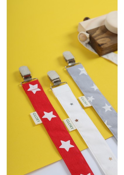 3'lü Set Emzik Askısı - Emzik Zinciri - Emzik Tutacağı - %100 Pamuk - Yıldız Desenler fiyatları