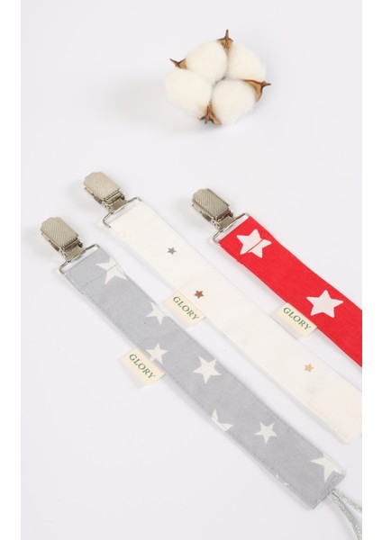 3'lü Set Emzik Askısı - Emzik Zinciri - Emzik Tutacağı - %100 Pamuk - Yıldız Desenler modelleri