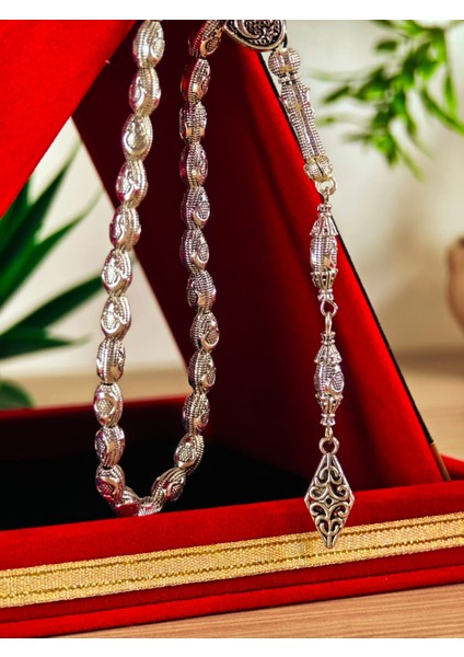 Gümüş Kaplama Yumurta Kesim Ayyıldızlı Tesbih