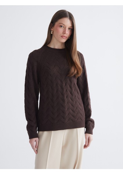 Yeni Sezon Bisiklet Yaka Kendinden Desenli Kadın Triko Kazak