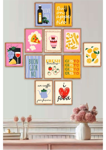Renkli Italyan Mutfak 12’li Mdf Tablo Seti | Buon Appetito Serisi
