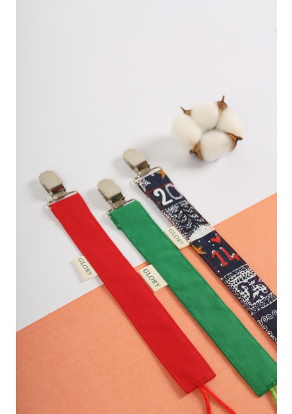 3'lü Set Emzik Askısı - Emzik Zinciri - Emzik Tutacağı - %100 Pamuk - Yılbaşı Konsept modelleri