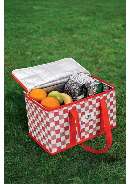 Termo Lüks Piknik Çantası Kırmızı Ekoseli 35 x 20 x 20 cm