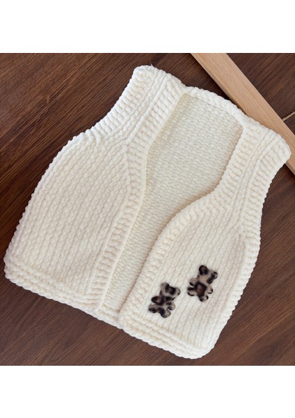 Leoparlı Kadife El Örgüsü Bebek Yelek modelleri