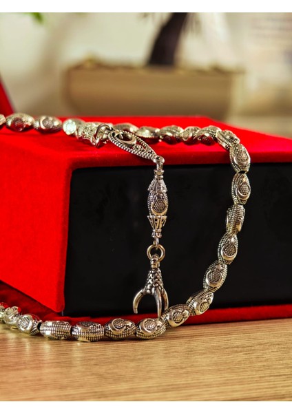 Gümüş Kaplama Yumurta Kesim Ayyıldızlı Tesbih