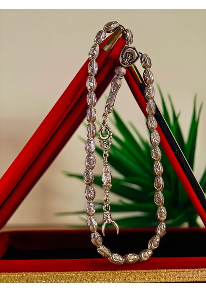 Gümüş Kaplama Yumurta Kesim Ayyıldızlı Tesbih